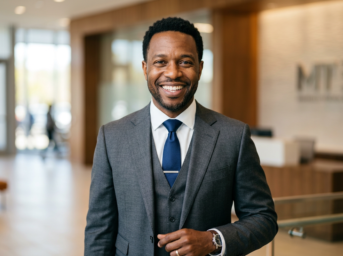 Marcus T. client portrait headshot smiling man in suit